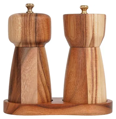 Salz- und Pfeffermühlen-Set, Akazienholz, Edelstahl, 14 cm