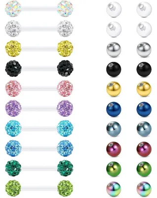 Obrázok produktu pre Jazykový piercing, plastový, priehľadný, materiál Bioflex, priemer 14g, rovný tyčový piercing, rozmery 1,6 x 12 mm, nastaviteľná dĺžka