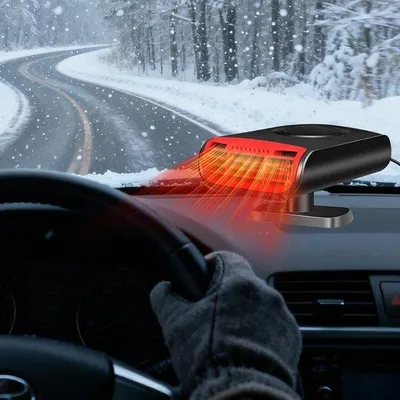 Immagine prodotto di Riscaldatore per auto 2 in 1 da 12 V con base girevole a 360°, connettore per batteria, portatile, riscaldamento rapido per auto