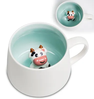 Produktbild von Keramiktasse Kuh mit Deckel und Löffel 350ml