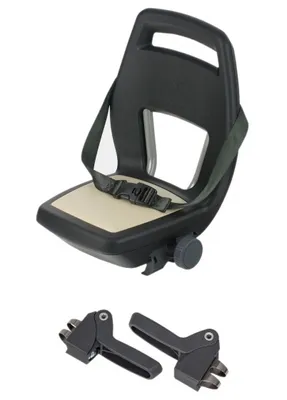 Produktbild von Widek Fahrrad-Rücksitz khaki, Beckengurt, verstellbare Fußstützen, weiches Sitzkissen. Werkzeuglose Klemmbefestigung. Tragfähigkeit bis 35 kg. Für 6-10 Jahre. Passend für Gepäckträger Ø 10-22mm (inkl. 10-14mm) & Breite 11-17cm.