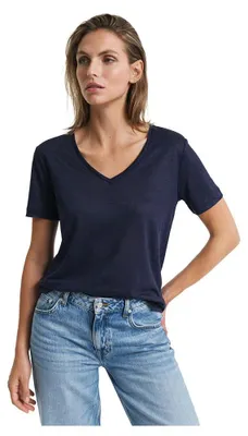 Produktbild von GANT Damen REG Linen V-Neck SS T-Shirt, Dry Sand, 38