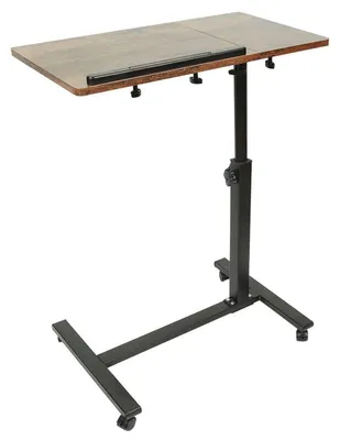 Obrázok produktu pre Mobilný stojací stôl na kolieskach, s nastaviteľnou výškou, odkladacia doska na notebook, rozmer 60 x 34,5 x 58-90 cm, farba: hnedé tigerwood