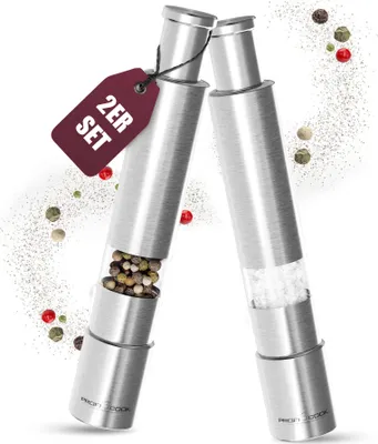 Produktbild von ProfiCook® Salz und Pfeffermühle |  Edelstahl | 2er Set | Pfeffermühle robustes Mahlwerk | Salzstreuer | Einhandbedienung | 100% mechanisch | Gewürzmühle Grinder PC PSM 1160