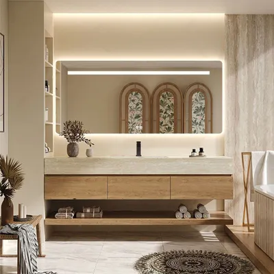 Produktbild von Waschbecken ,Wandspiegel ,Wandschrank, Wand-Waschbecken, Waschtisch mit Aufsatzbecken, Spüle mit Armaturenloch 140*55cm /DK-HDS140/