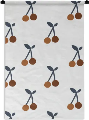 Produktbild von MuchoWow® Wandteppich Wandbehang Muster - Pflanzen - Kirschen 60x90 cm Tapisserie Dekoration Wandtuch - Foto-Teppich - Abwaschbar
