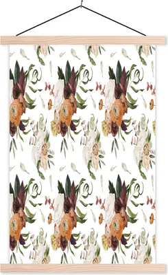 Produktbild von MuchoWow® Textilposter Blumen - Farben - Muster 120x180 cm mit holzfarbenen Rahmen - Textil-Plakat