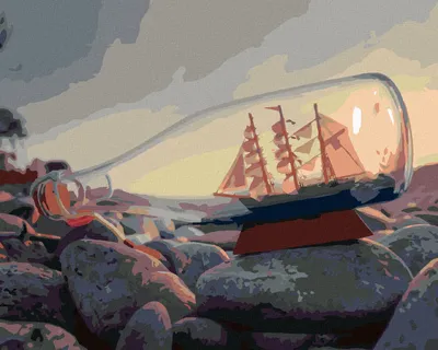 Produktbild von Zuty - Malen nach Zahlen - BOOT IN EINER FLASCHE AM MEER, 40x50 cm, ohne Keilrahmen