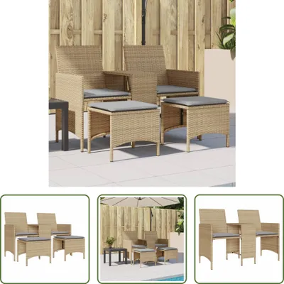 Produktbild von The Living Store Gartensofa 2-Sitzer mit Tisch und Hockern Beige Poly Rattan