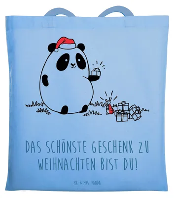 Produktbild von Mr. & Mrs. Panda Tote Bag Panda Weihnachtsgeschenk - Sky Blue - Geschenk, Tasche, Laptoptasche, Stoffbeutel, Jutebeutel, Schultasche