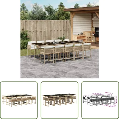 Produktbild von The Living Store 11-tlg. Garten-Essgruppe mit Kissen Beige Poly Rattan