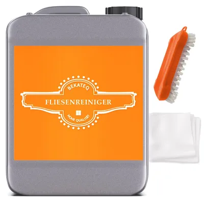 Produktbild von Fliesenreiniger Konzentrat 2 x 5l + Bürste + Fasertuch - Steinreiniger innen & aussen Betonreiniger, Bauendreinigung, Fugenreiniger, BEKATEQ BE-714