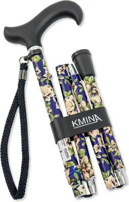 Produktbild von Famanu Gehstock Faltbar Blumen Verstellbar - Blaue Blumen