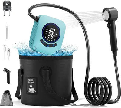 Produktbild von Campingdusche 8000 mAh, mit Temperaturanzeige, 5 Gallonen, blau, für Camping
