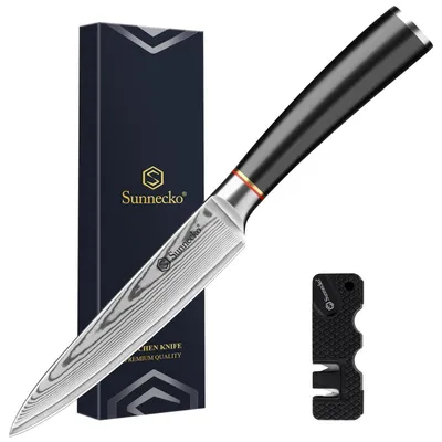 Obrázok produktu pre Univerzálny nôž Damascénsky, 13 cm, nerezový, kuchársky nôž na mäso a zeleninu. Ergonomická rukoväť, ostrá čepeľ