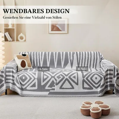 Produktbild von Sofaüberwurf Chenille Grau 180 x 340 cm mit Quaste