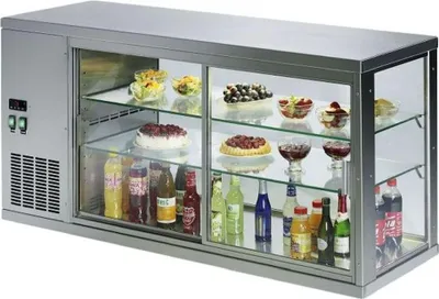Immagine prodotto di Vetrina refrigerata da banco KBS 1440x510x700 mm con porta scorrevole in vetro e sbrinamento automatico.