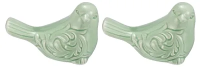 2 Keramikvögel, grün, 8 cm, für Dekoration