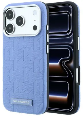 Obrázek produktu pro Pouzdro na telefon iPhone 18 Pro / 17 Pro, značka Karl Lagerfeld, kolekce Grained Mono, materiál: pryskyřice, logo, kompatibilní s MagSafe, barva: modrá