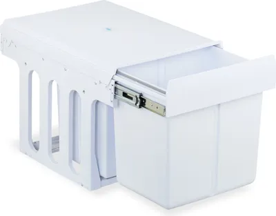 Image de Poubelle encastrable Relaxdays, 3 compartiments, 15 l et 8 l, dimensions : 35,1 x 34,3 x 48 cm, coulissante, système de tri des déchets pour meuble bas, blanc