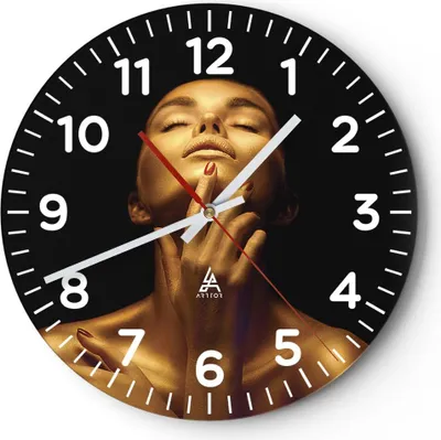 Produktbild von Wanduhr - Rund - Glasuhr - Gold Frau Stück - 40x40cm - Schleichendes Uhrwerk - Lautlos - zum Aufhängen bereit - Dekoration Modern - Wanddekoration aus Glas - C4AR40x40-4573