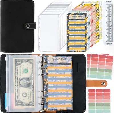 Produktbild von Binder Notizbuch, A6 Binder Budgetplaner,Kunstleder Notizbuch Mit 12 Binder Binder, Notizbücher, schwarz