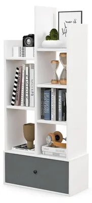 Produktbild von Bücherregal mit 12 Etagen & 2 Schubladen, Standregal aus Holz, Weiß, 53 x 24 x 118 cm
