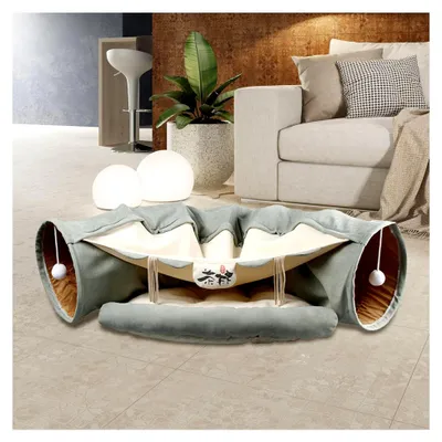 Produktbild von Katzentunnel für Hauskatzen - Weicher Spieltunnel und multifunktionales Katzenbett