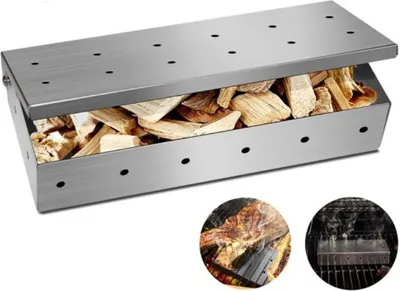 Produktbild von Räucherbox aus Edelstahl für BBQ |  Smokerbox [22x9,5x4,4cm] mit praktischem Klappdeckel für Gas- und Holzkohlegrills | Räucherchips | verleiht ein rauchiges Aroma | belüfteter Deckel | Grillzubehör