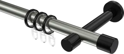 Produktbild von Interdeco Gardinenstange / Vorhangstange Edelstahl-Optik / Schwarz, Typ Prestige Santo (Kappe), 20 mm Ø 1-läufig, 400 cm