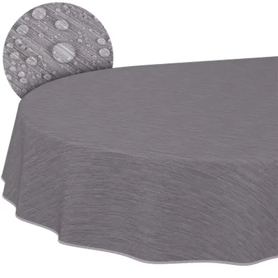 Produktbild von Tischdecke abwaschbar, Wachstuch, 200 x 140 cm, oval, Grau mit Saum