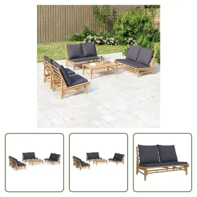 Produktbild von The Living Store 5-tlg. Garten-Lounge-Set mit Dunkelgrauen Kissen Bambus