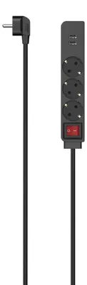 Immagine prodotto di hama 223182 hama striscia di prese a 3 vie con interruttore 1,4 m nero con presa USB