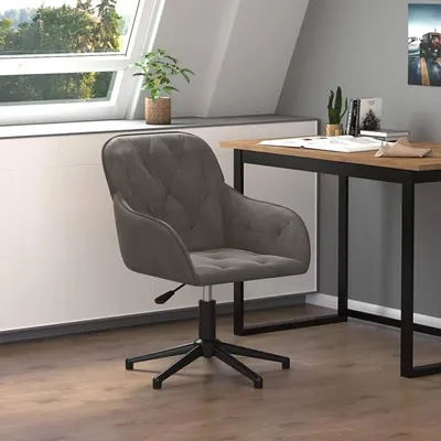 Zdjęcie produktu dla Ciemnoszary obrotowy fotel tapicerowany welurem. Krzesło biurowe, fotel obrotowy. Idealny do salonu, biura lub sypialni