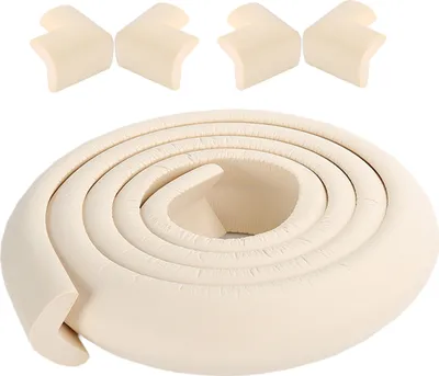 Image de CANDeal 2 mètres de protection des bords en forme de L et 4 x kit de protection des coins, mousse haute densité premium bébé outil ménager de protection pour table, banc et autres meubles de maison - Beige
