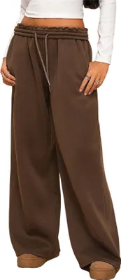 Image de ASKSA Pantalon de jogging long pour femmes Doublure polaire chaude Baggy jambes larges Pantalon polaire avec cordon de serrage Pantalon de sport avec poches (Café,XL)