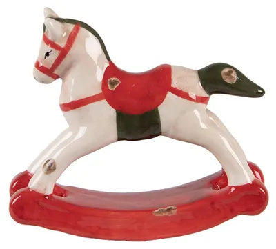 Image de Clayre & Eef Figurine Cheval à bascule 12x4x11 cm Beige Céramique