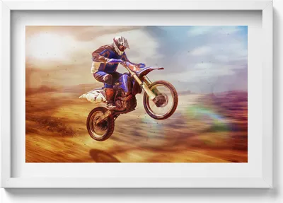 Produktbild von Motorradfahrer in der Wüste– Wandbild mit Rahmen – Gerahmtes Bild  – Wanddekoration – 60x40 cm –  Schwarz Rahmen