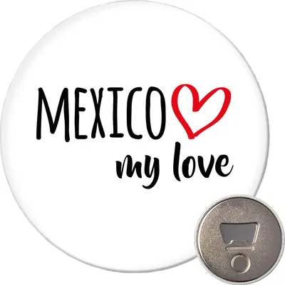 Produktbild von Huuraa Magnet Mexico my love 59mm Kühlschrankmagnet rund Flaschenöffner Geschenkidee