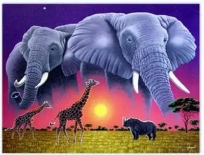 Image de NORIMPEX Tableau Diamant Eléphants dans la savane 30x40cm