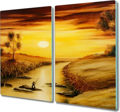Produktbild von Coloray Küchenbrett Kochplattenabdeckung Hackbrett Schneidebrett Herdabdeckplatte 2x30x52 cm - Landschaft Baum Fluss