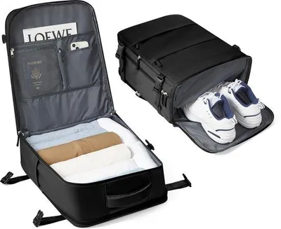 Image de Sac de voyage pratique avec poche pour ordinateur portable, 45 x 36 x 20 cm, pour homme et femme, noir, avec poche pour bottes de randonnée.