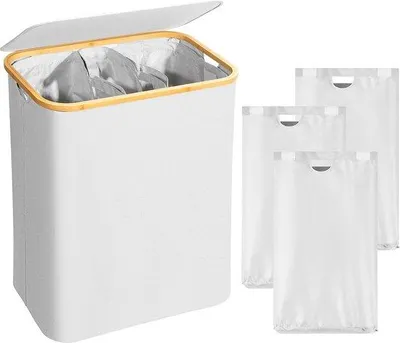 Produktbild von Famanu Wäschekorb mit Deckel, 160 Liter, 3 Fächer - Beige