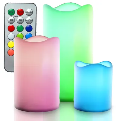 Produktbild von Led Kerzen mit Fernbedienung, RGB LED-Kerzen, Flammenloses Kerzenlichter, Stumpenkerze, Batteriekerzen, LED Stabkerzen, 3er-Set, Farbwechselnde Retoo