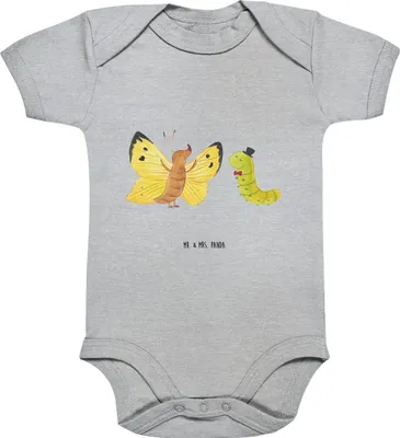 Produktbild von Mr. & Mrs. Panda Strampler Raupe Schmetterling 3. - 6. Monat - Heather Grey - Geschenk, Schönheit, babykleidung body, Babybody, Hut, Lustige Sprüche, Baby, overall