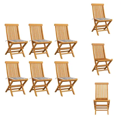 Produktbild von vidaXL Gartenstühle mit Kissen 6 Stk. Grau Karomuster Massivholz Teak -  Gartenstühle