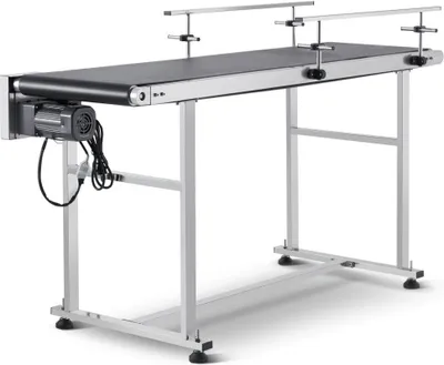 Zdjęcie produktu dla Przenośnik taśmowy - stół przenośnika 1498,6 x 398,8 mm - zmotoryzowany przenośnik taśmowy do kodowania atramentowego - zasilana taśma PVC - antystatyczna - regulowana prędkość (podwójna szyna ochronna)