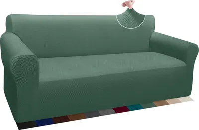 Produktbild von Sofabezug 3-Sitzer, Stretch-Jacquard, Salbeigrün, für Wohnzimmer