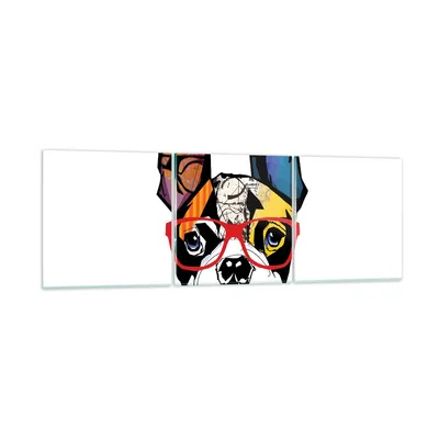 Produktbild von Bilder auf glas - Hund Brille Bunt Bulldogge - 90x30cm - Glasbilder - Wandbilder - Kunstdruck - zum Aufhängen bereit - Wanddekoration aus Glas - Glas Bilder - Wandbild auf Glas - GCA90x30-3206