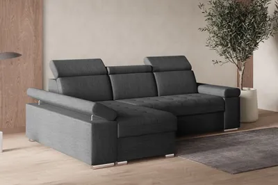 Produktbild von MOEBLO Ecksofa L mit Schlaffunktion, verstellbaren Kopfstützen & Bettkasten – Modernes Schlafsofa mit Stauraum - Ecksofa Luka L - Dunkelgrau (Twist 23) - Links